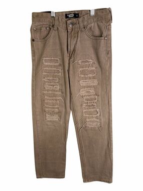 (1688) Diamond Slash Girls Tan Distressed Ripped Skinny Jeans, Size: 12